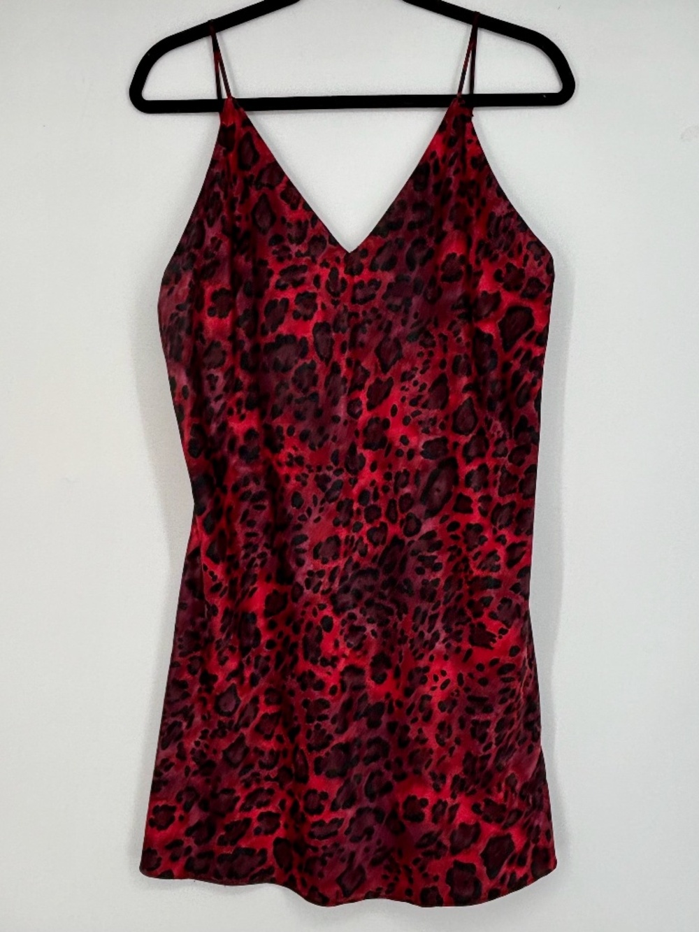 Natori Womens Large Short Slip Nightgown Red Purple Animal Print Spaghetti Strap